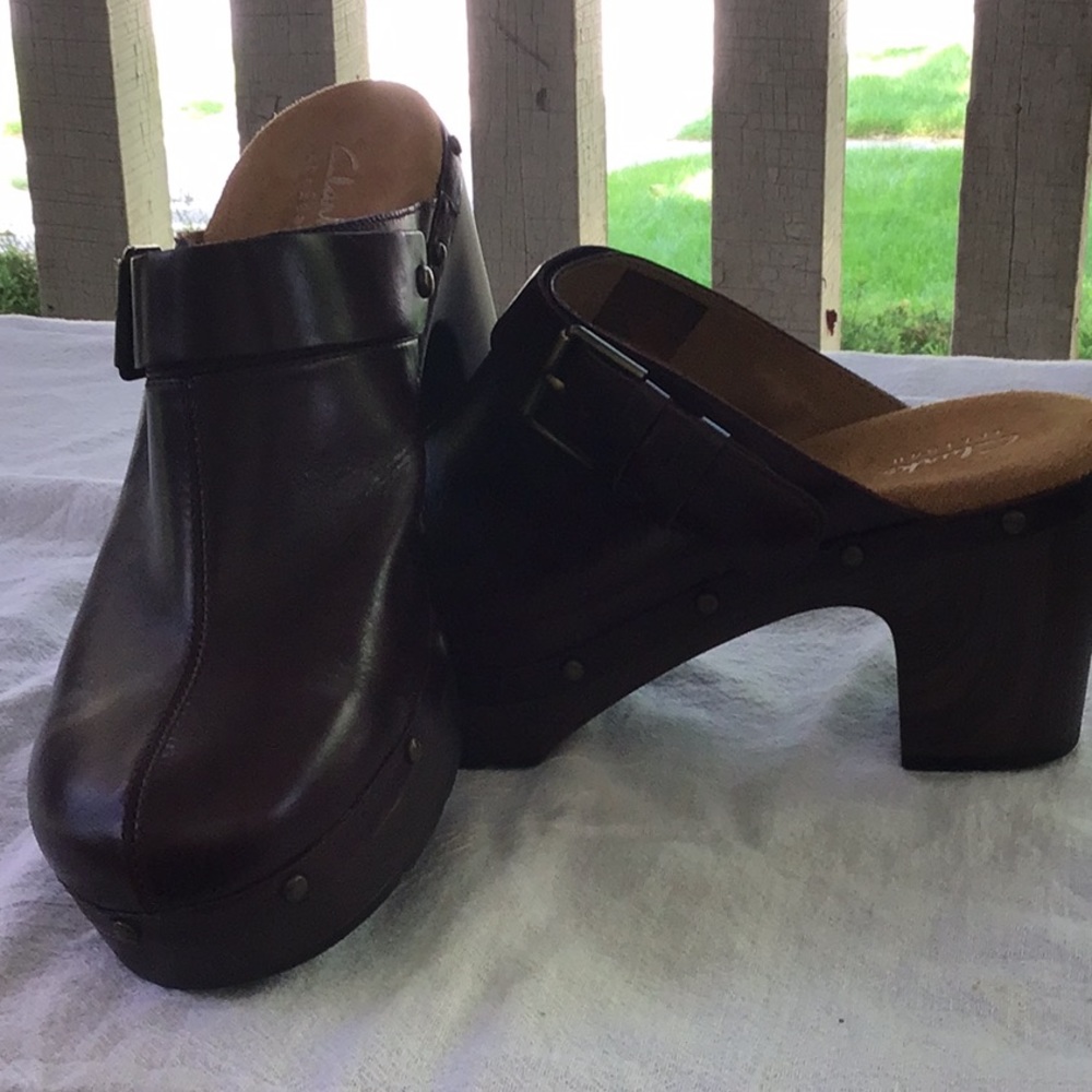 Clarks, Ledella York, Aubergine leather clog, size 9.5, NWT
